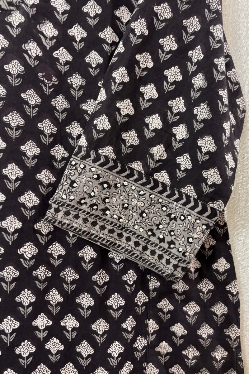 Black Hand Block-Printed Cotton Top