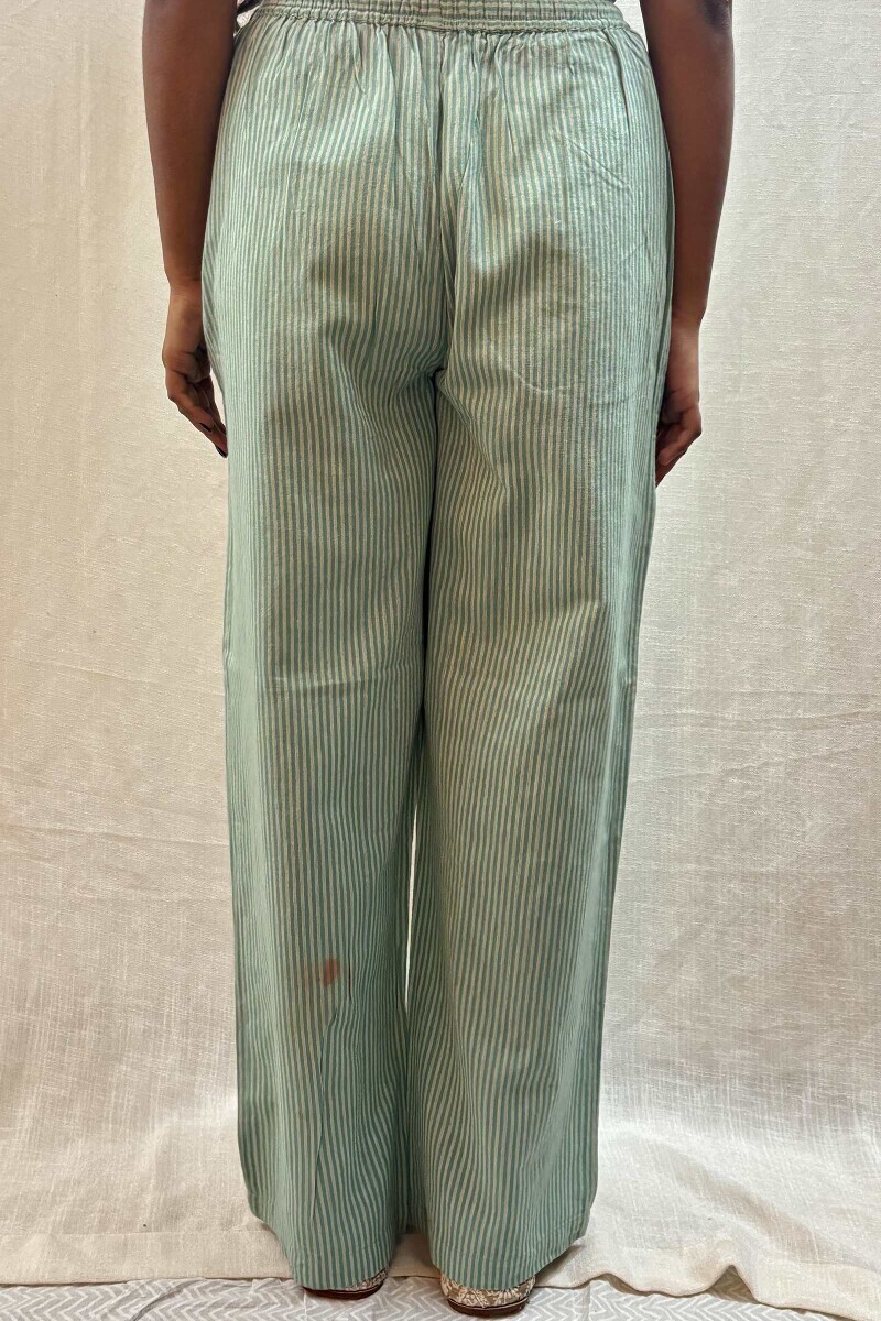 Green Handcrafted Handloom Cotton Straight Farsi