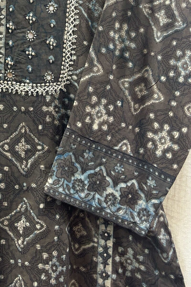 Grey Hand Block-Printed Kurta for Women