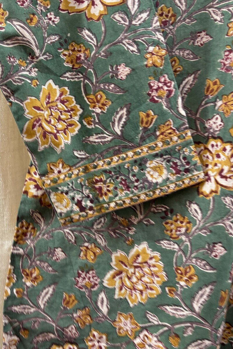 Green Hand Block-Printed Cotton Top