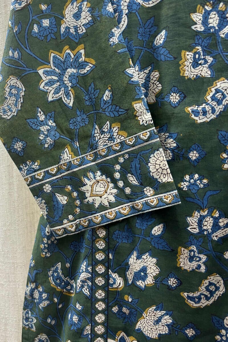 Green Cotton Straight Kurta