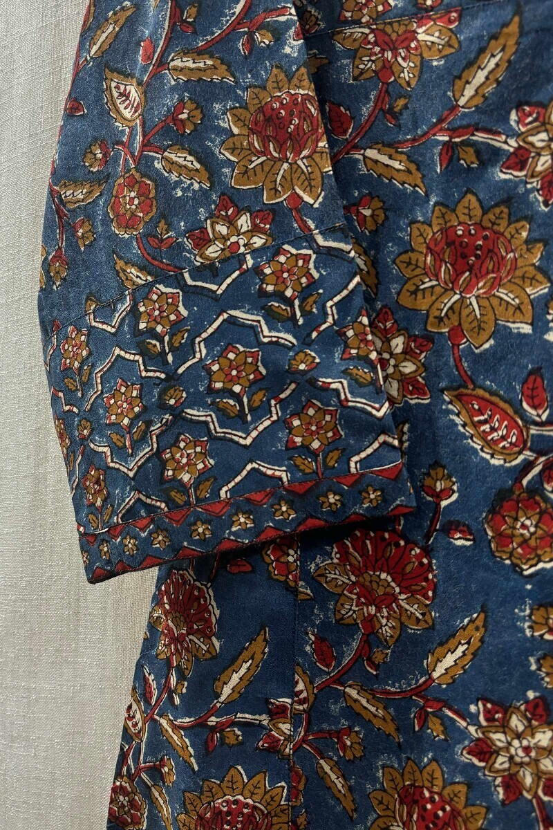 Blue Hand Block-Printed Straight Kurta
