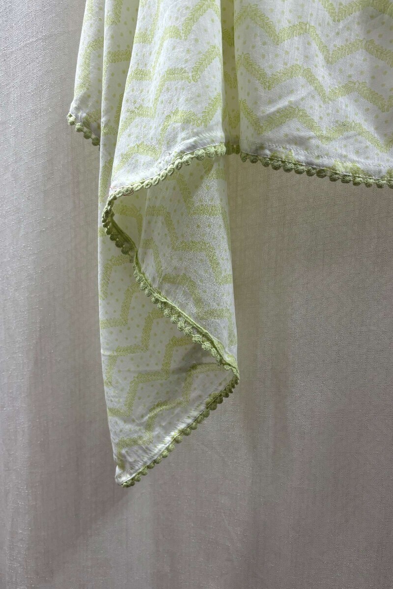 White Hand Block-Printed Cotton Mul Dupatta