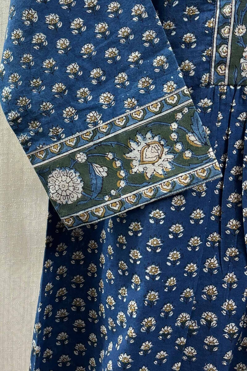 Blue Hand Block-Printed Top for Women