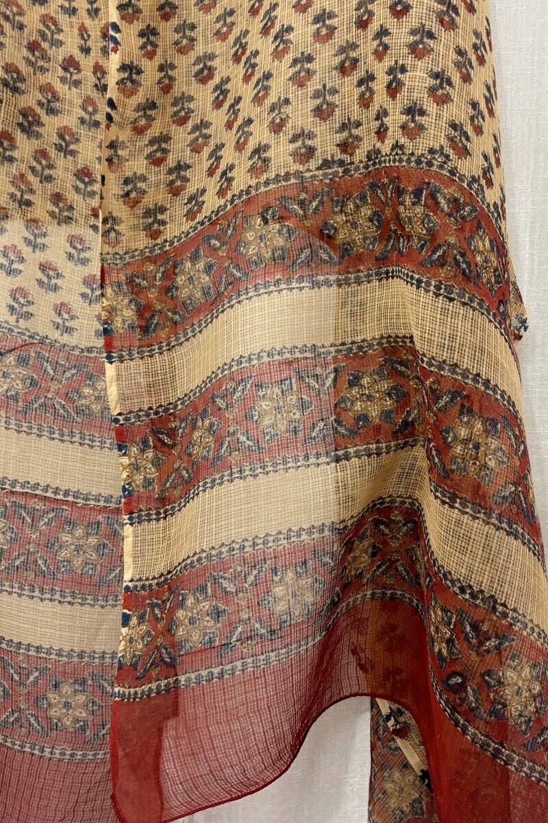 Beige Hand Block-Printed Kota Dupatta