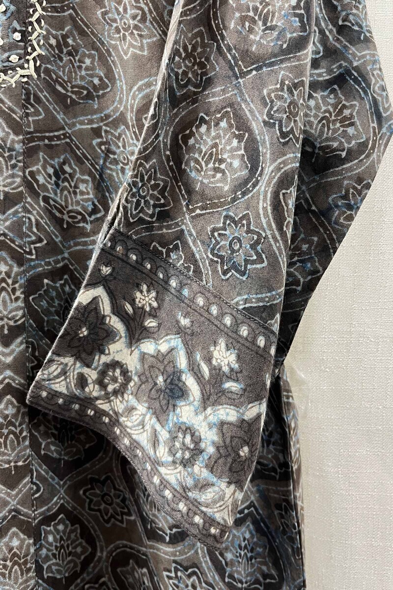 Grey Hand Block-Printed Kurta