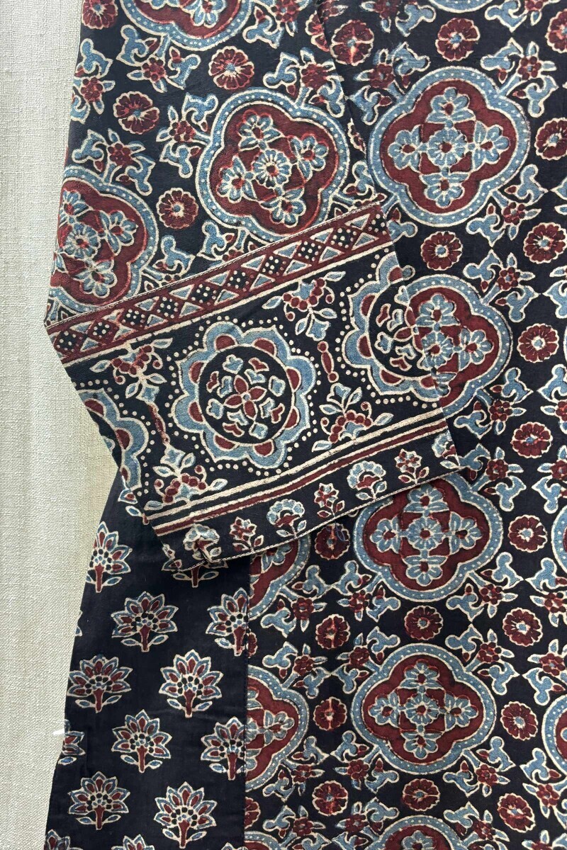 Black Hand Block-Printed Straight Cotton Kurta
