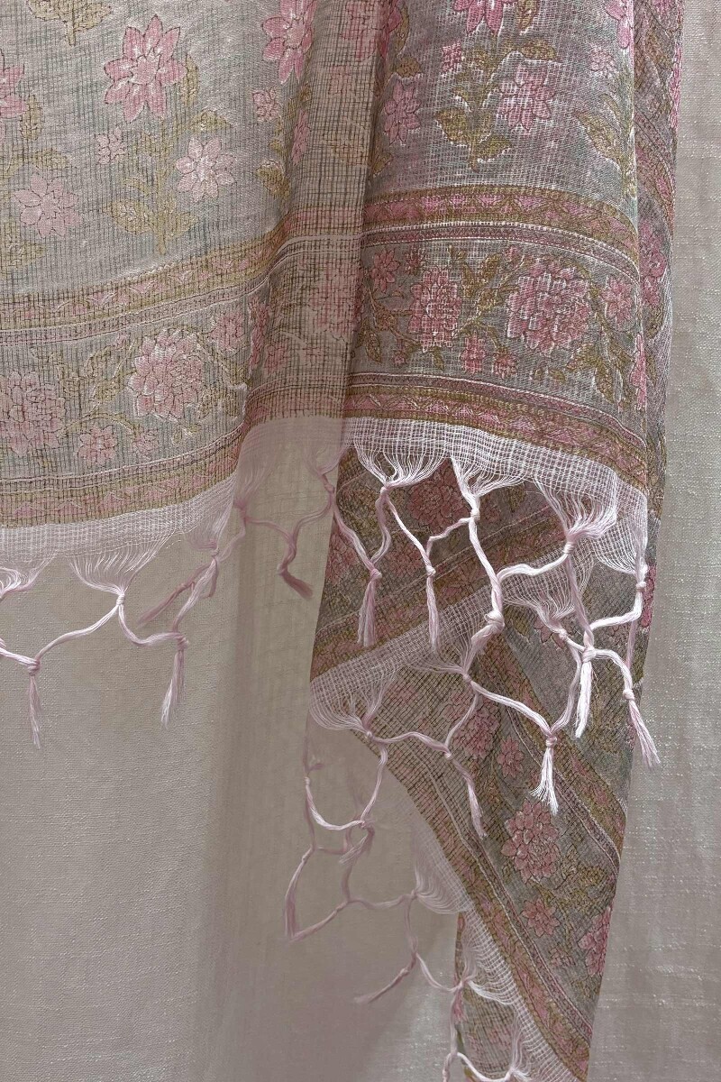Pink Hand Block-Printed Kota Dupatta
