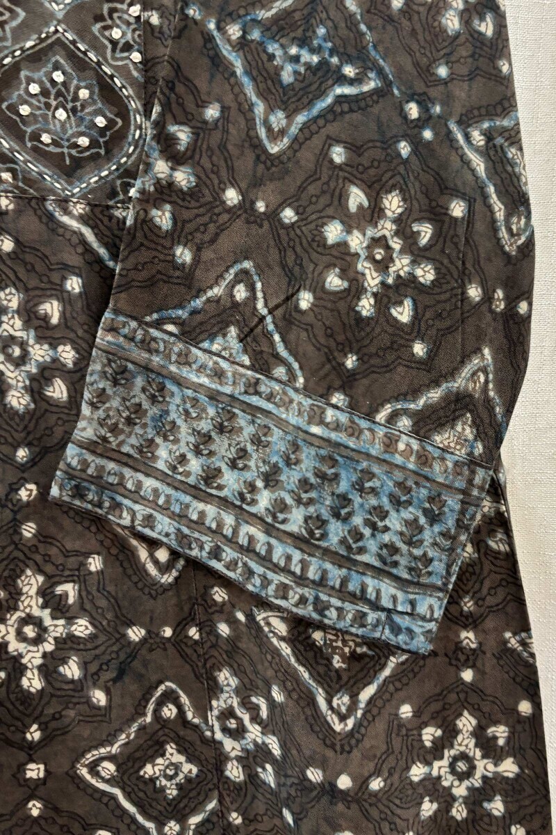 Grey Hand Block-Printed Kurta for Women
