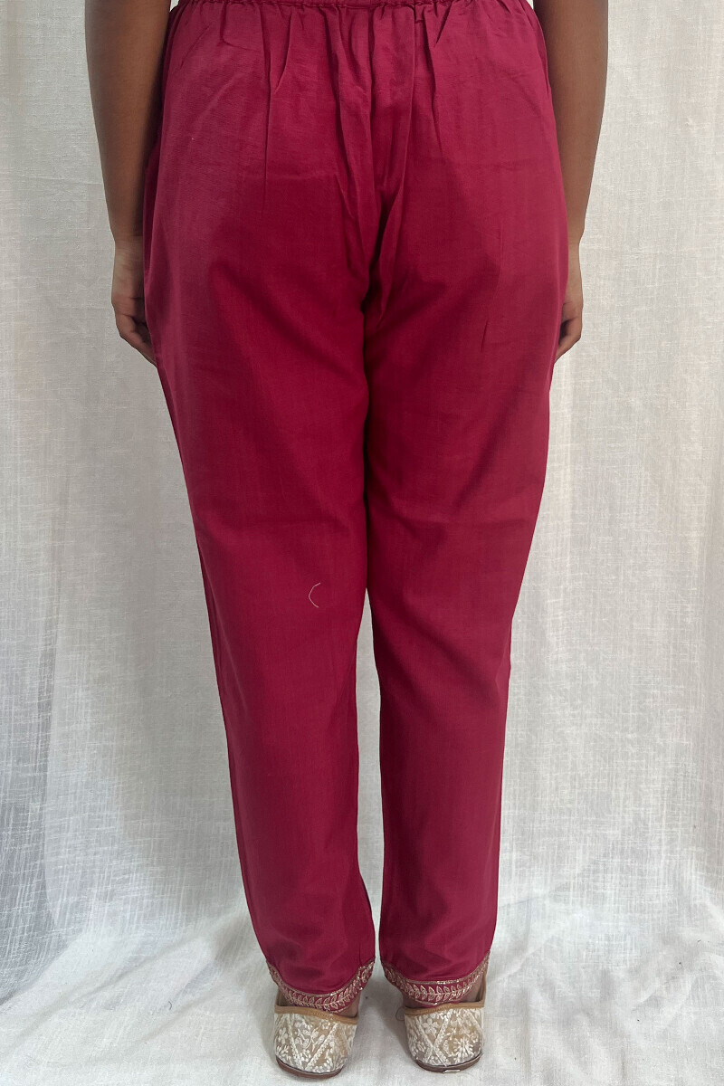 Pink Handcrafted Handloom Cotton Narrow Pants