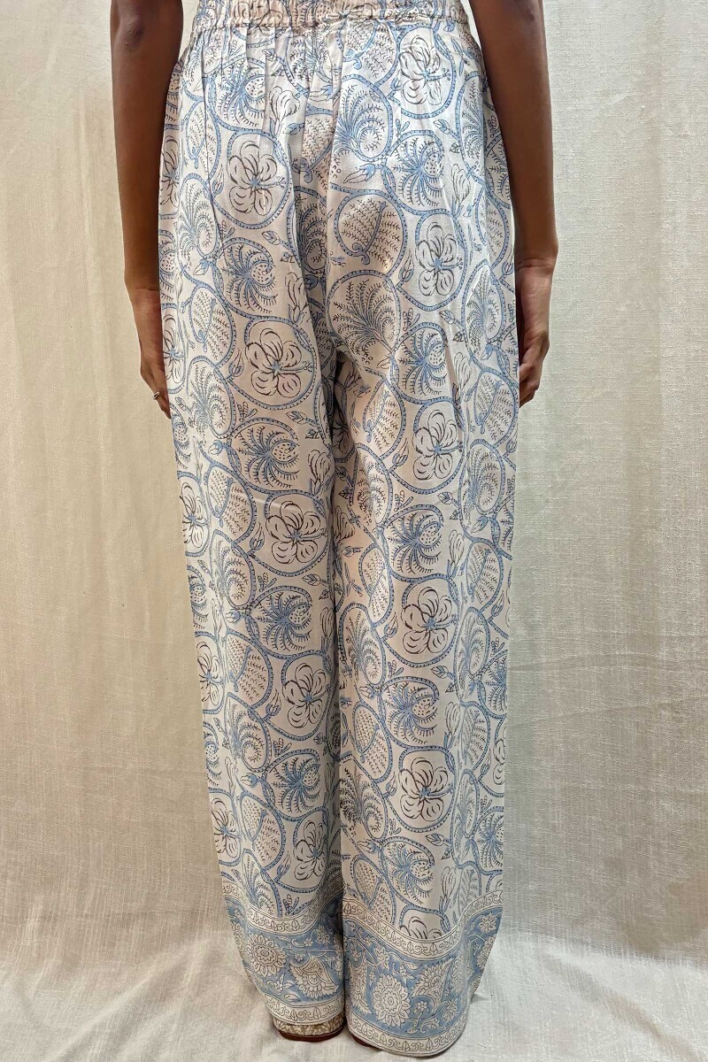 White Hand Block-Printed Cotton Straight Farsi