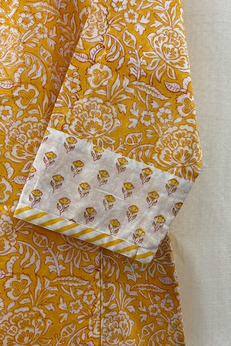 Yellow Hand Screen-Printed Kurta