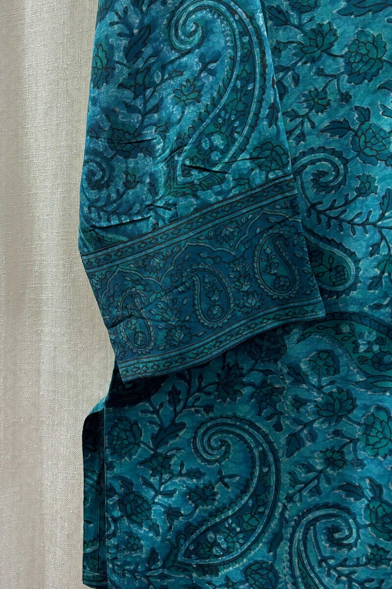 Teal Hand Block-Printed