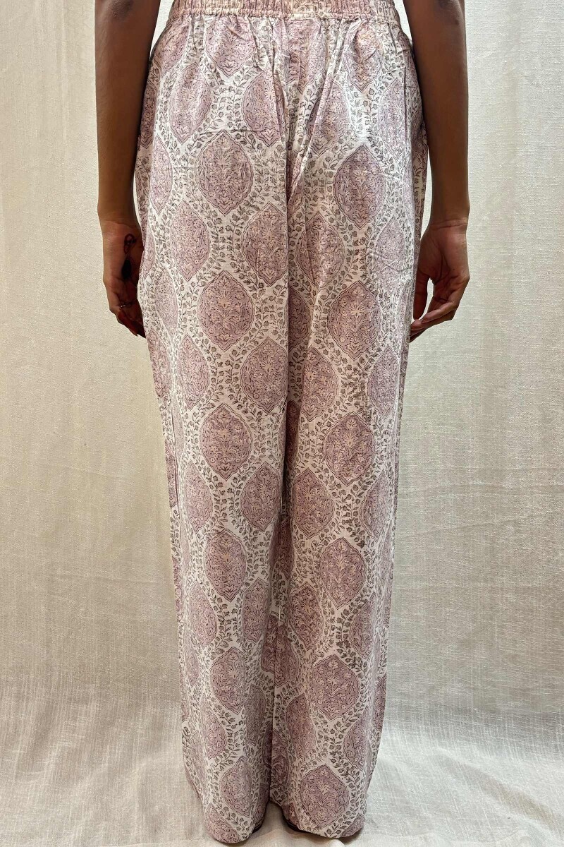 White Hand Block-Printed Cotton Slub Straight Farsi