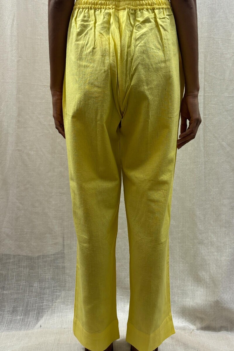 Yellow Handcrafted Cotton Narrow Pants