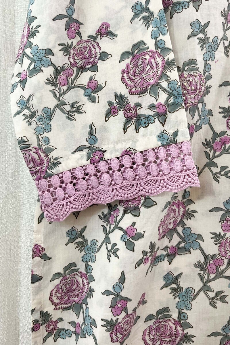 Off-White Hand Block-Printed Straight Cotton Kurta