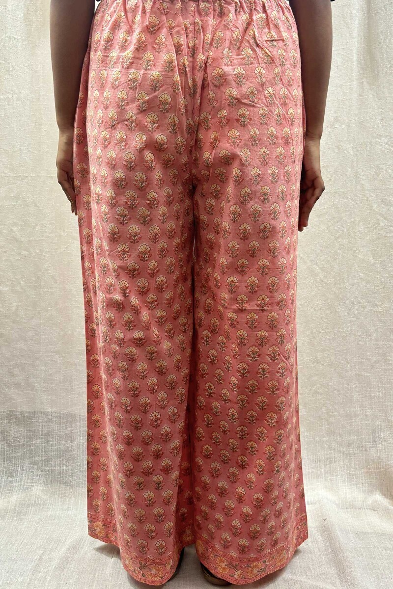 Peach Hand Block-Printed Cotton Farsi