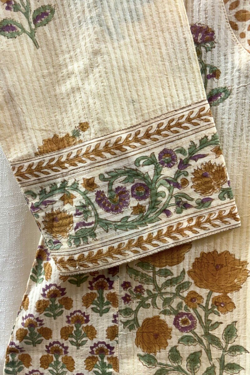 Yellow Hand Block-Printed Straight Cotton Dobby Kurta