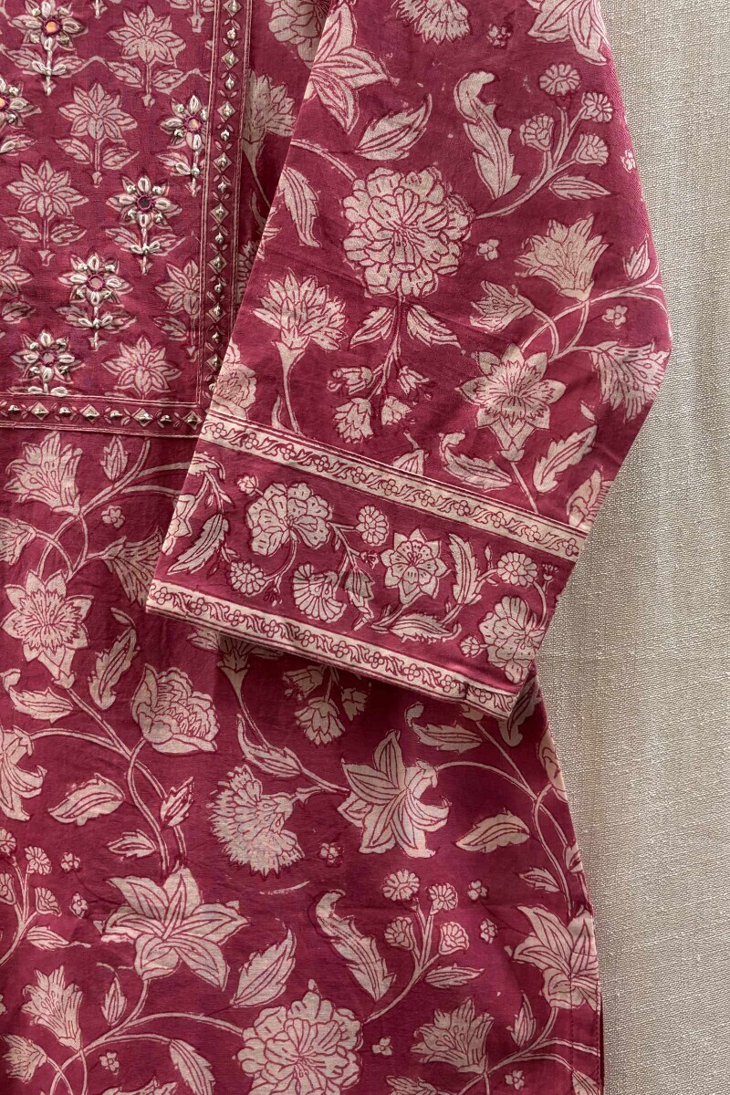 Pink Hand Block-Printed Kurta