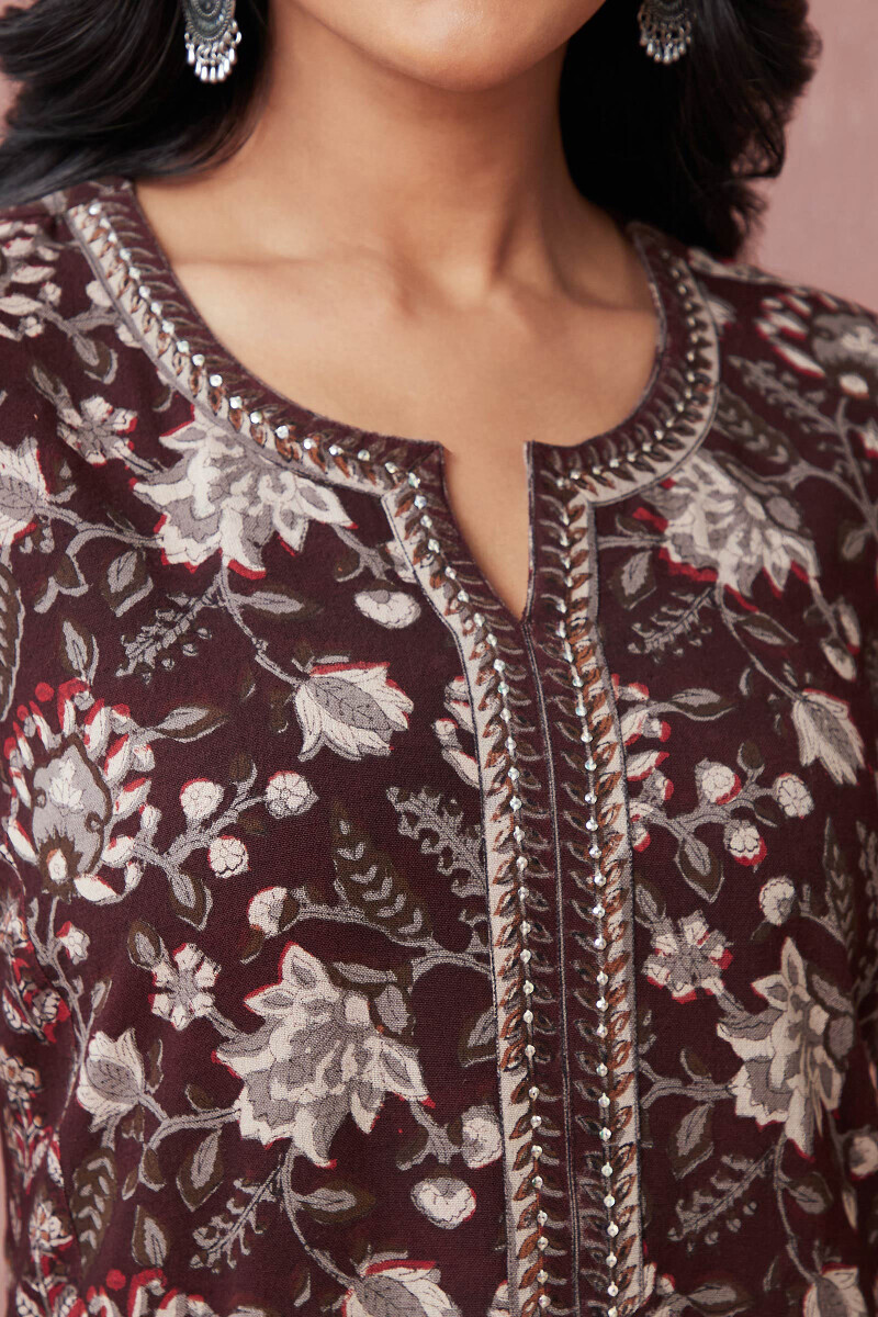 Bagru Hand Block-Printed Straight Cotton Flax Kurta
