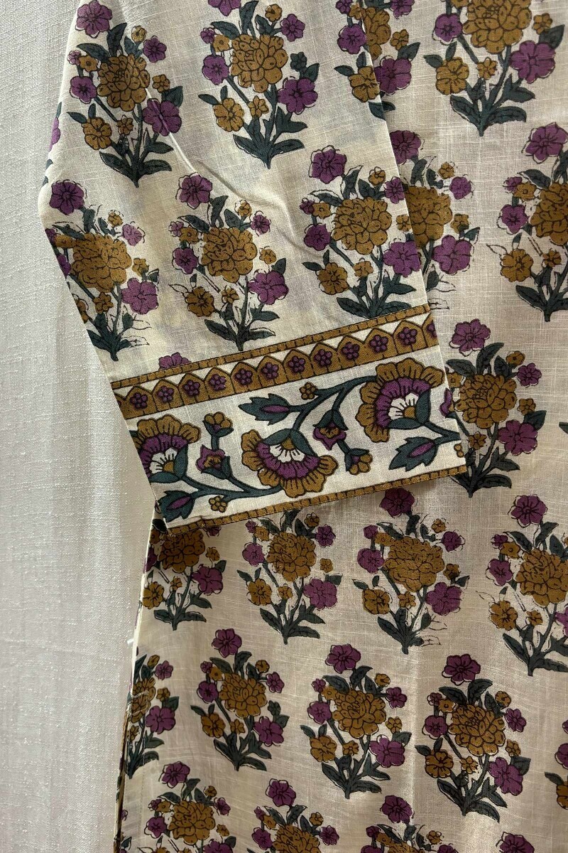 Cream Hand Printed Kurta
