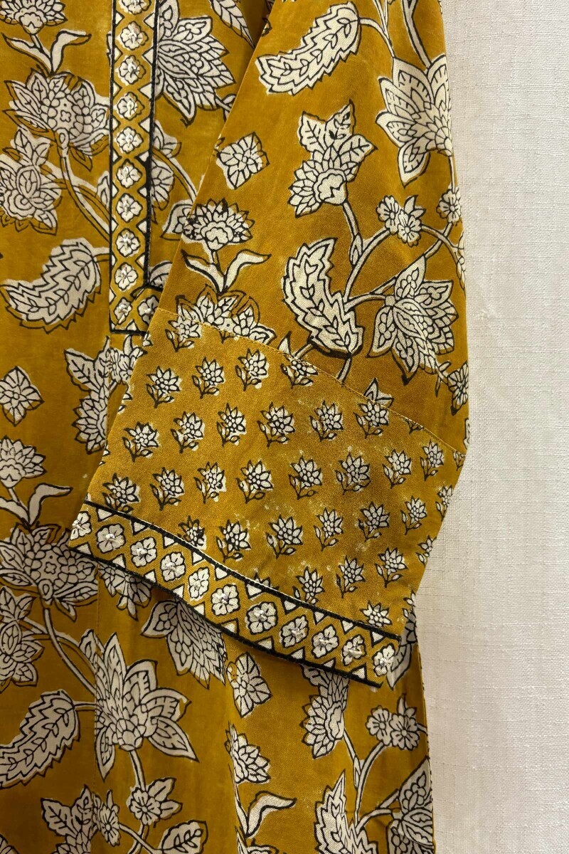 Mustard Hand Block-Printed Straight Kurta