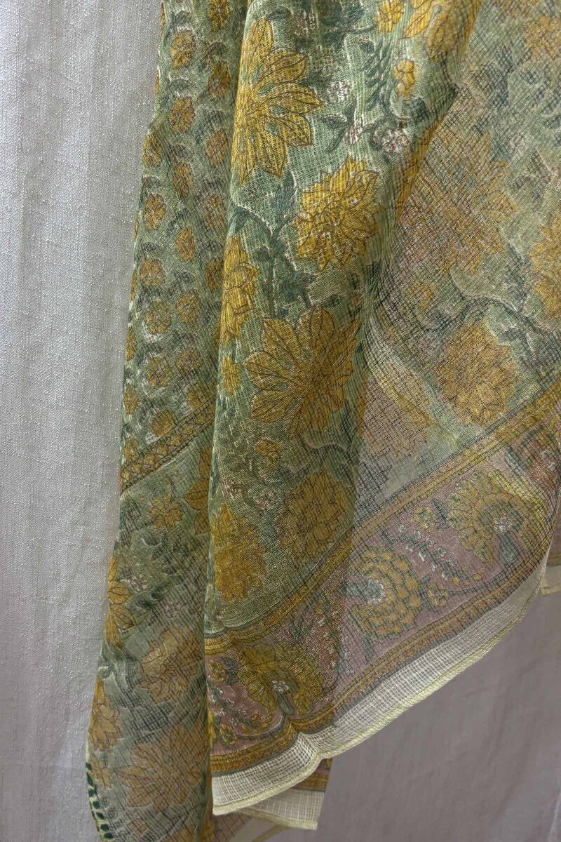 Green Hand Block-Printed Kota Dupatta