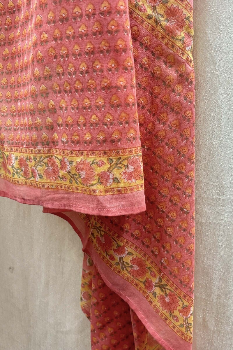 Peach Hand Block-Printed Dupatta