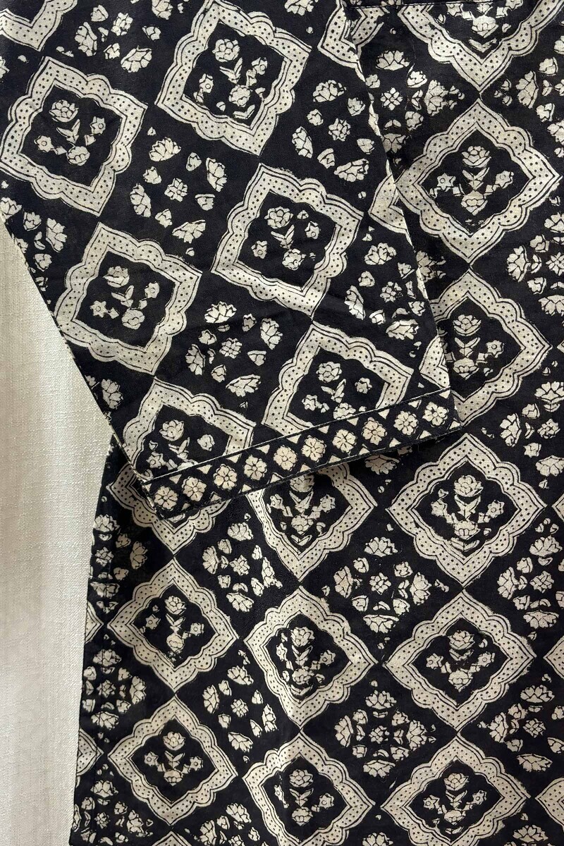 Black Hand Block-Printed Top for Women