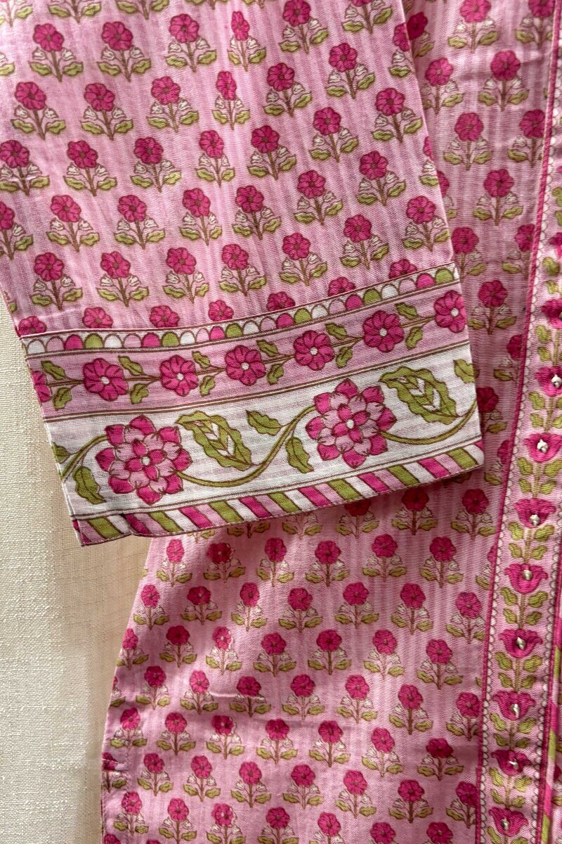Pink Hand Screen-Printed Kurta