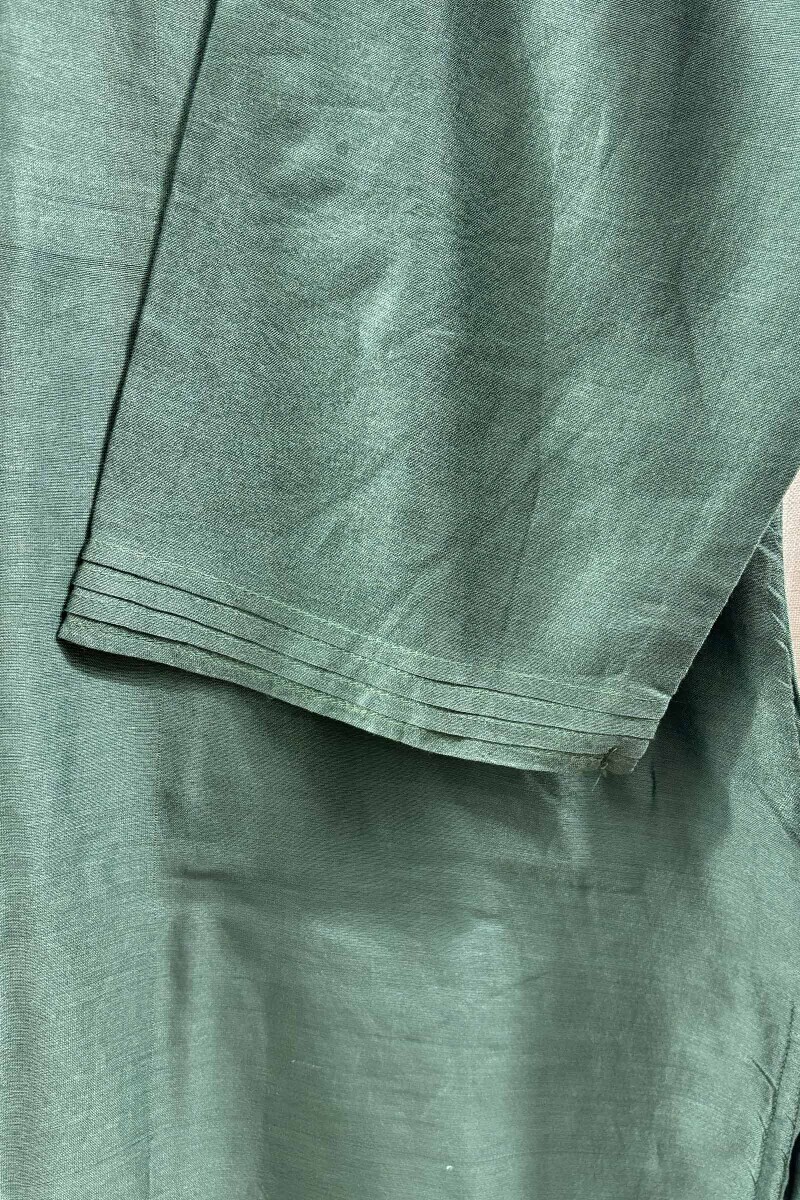 Green Handcrafted Straight Chanderi Kurta