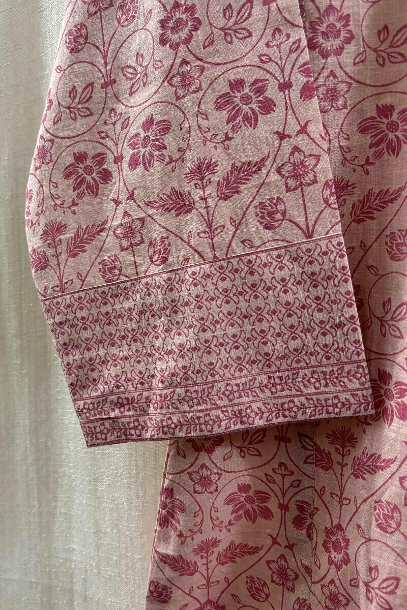 Pink Hand Screen-Printed Straight Kurta