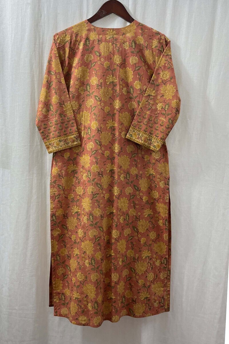 Straight Pink Hand Block-Printed Kurta