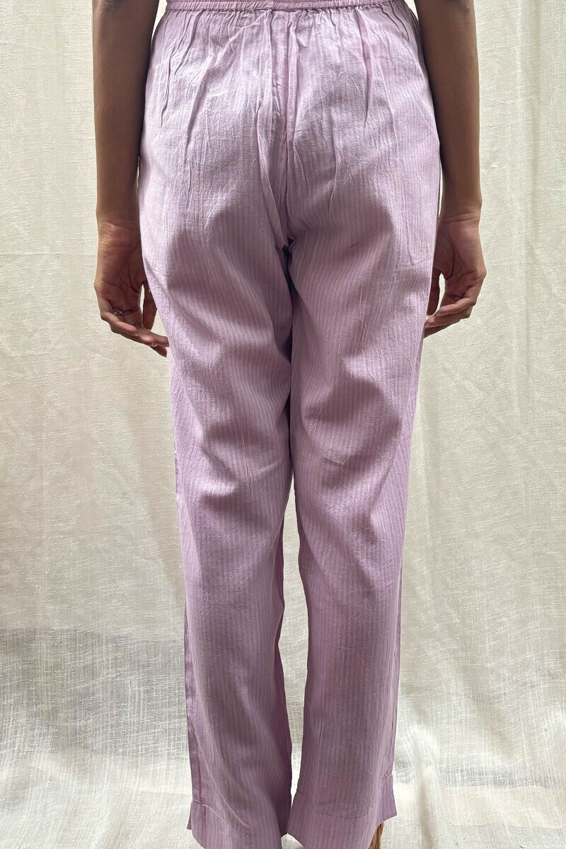 Purple Handcrafted Cotton Narrow Pants
