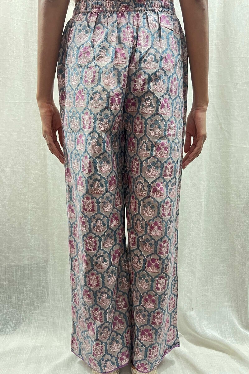Grey Hand Block-Printed Cotton Straight Farsi