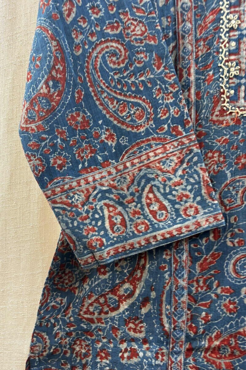 Akola Hand Block-Printed Straight Cotton Dobby Kurta