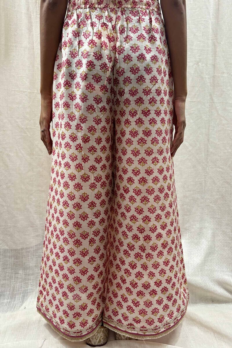 Off-White Hand Block-Printed Viscose Palazzo
