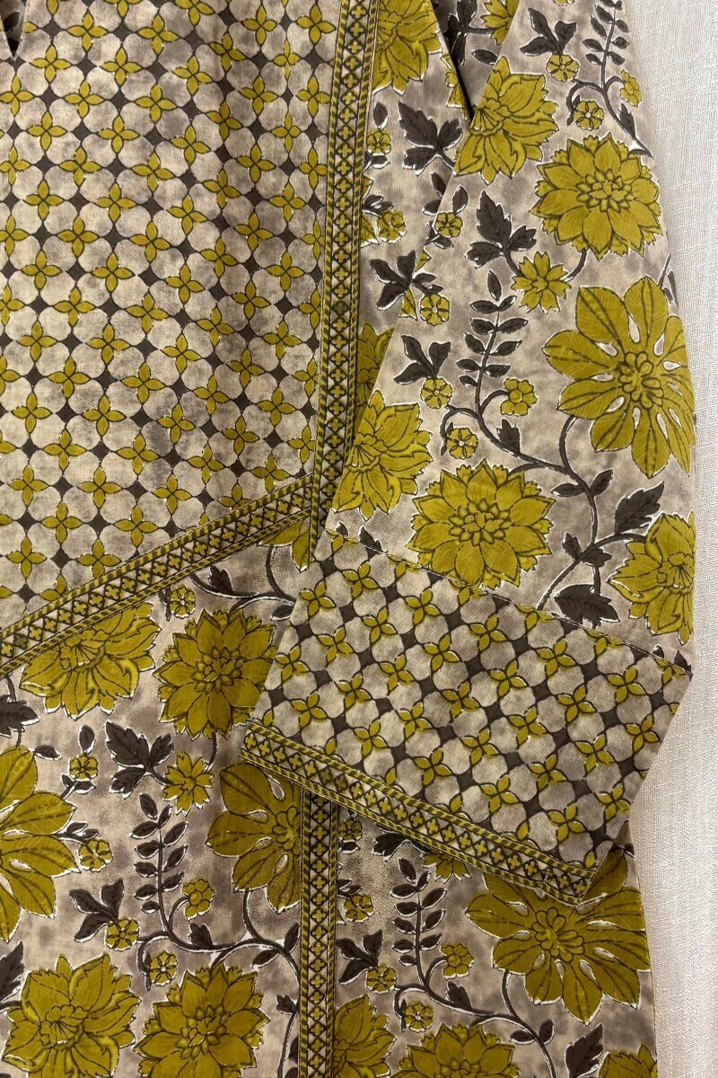 Grey Hand Printed Kurta