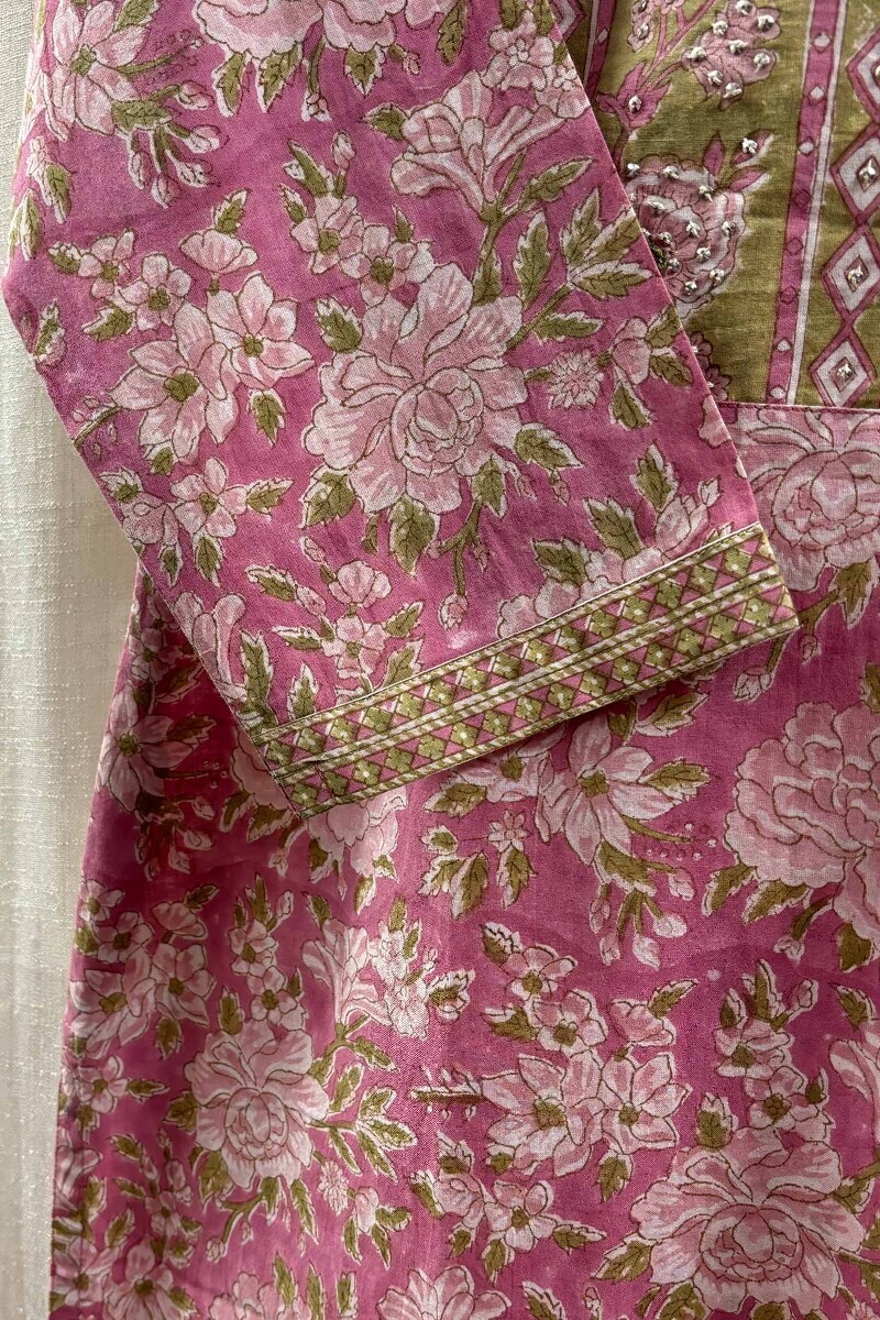 Pink Hand Block-Printed Kurta