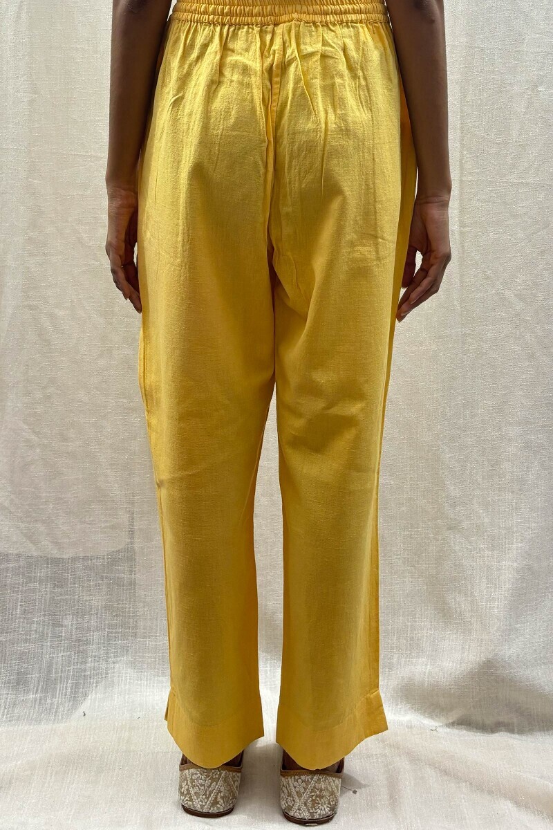 Mustard Plain Handcrafted Cotton Narrow Pants