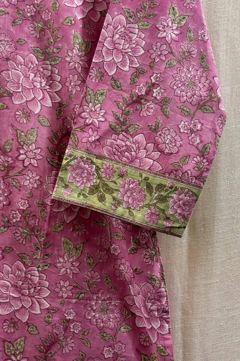 Pink Hand Block-Printed Straight Cotton Kurta