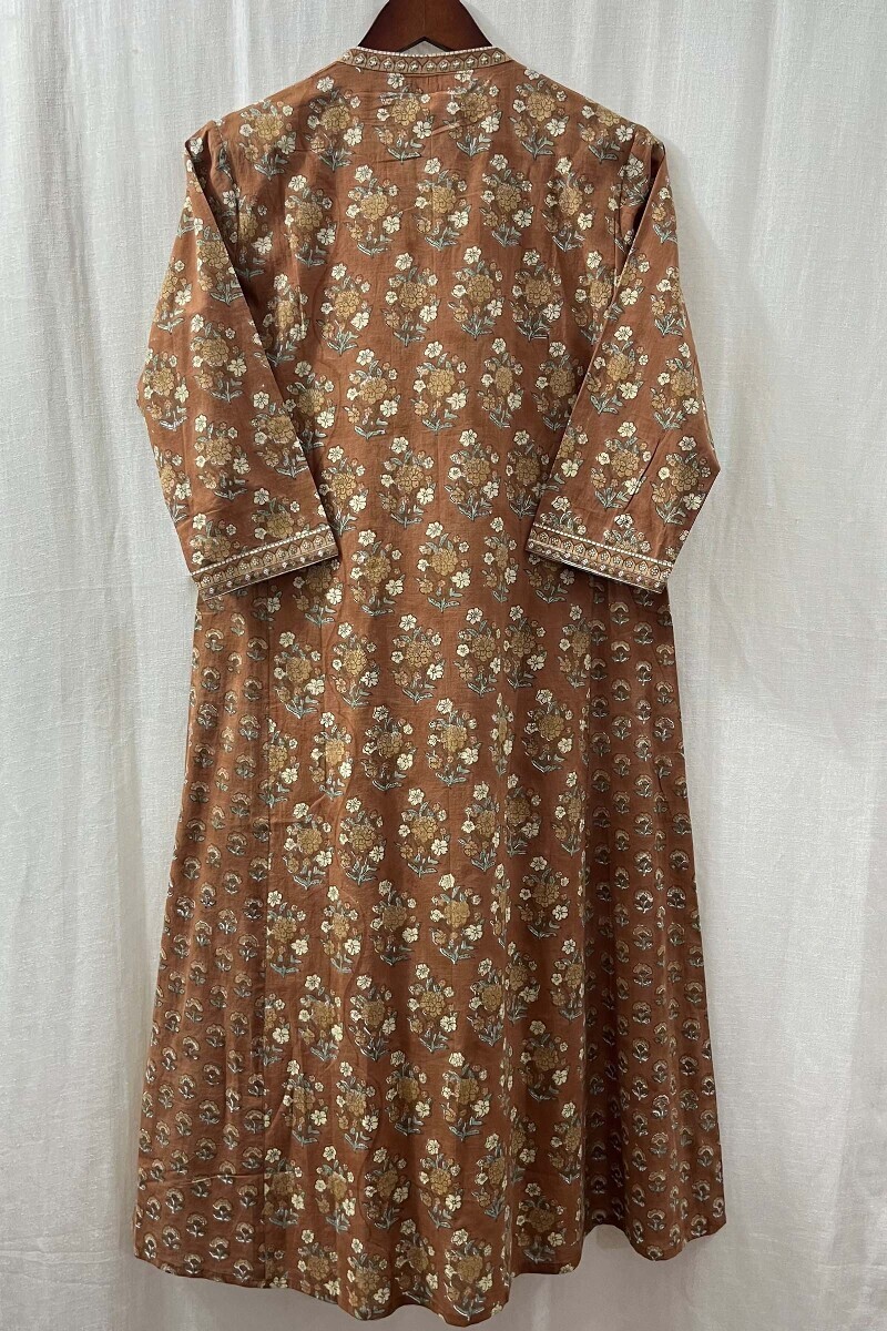 Brown Hand Block-Printed Kurta