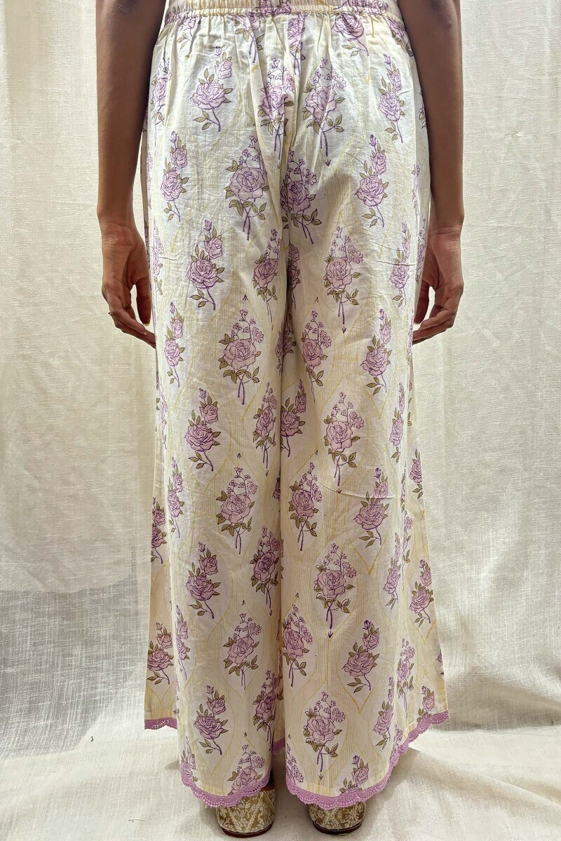 Off-White Hand Block-Printed Cotton Palazzo