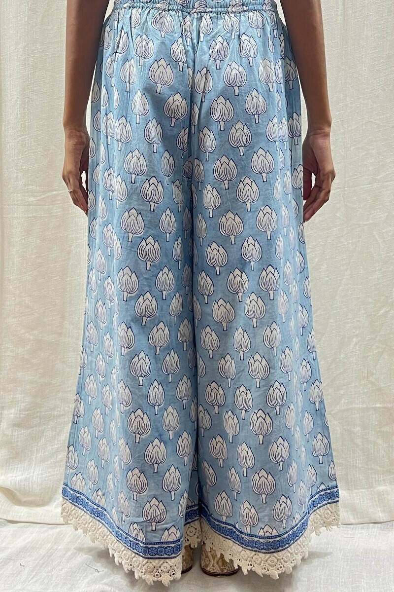 Blue Hand Block-Printed Cotton Palazzo