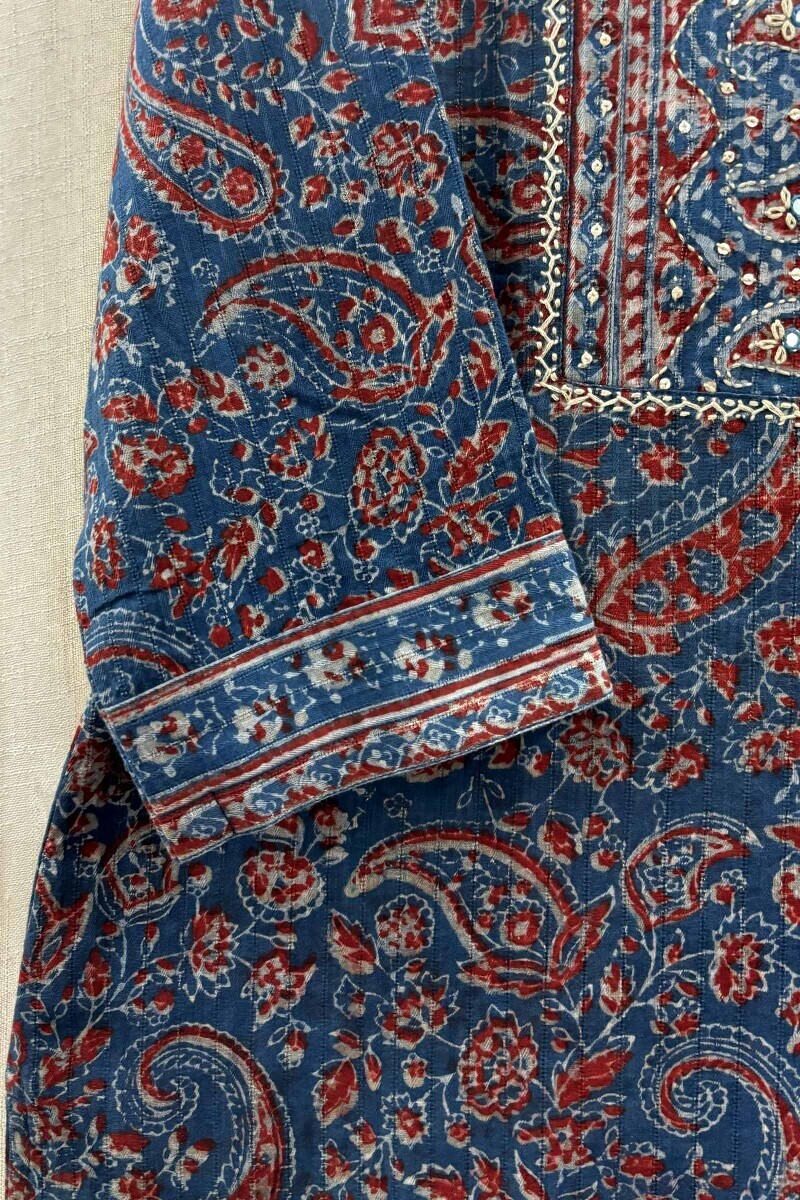 Blue Hand Block-Printed Kurta
