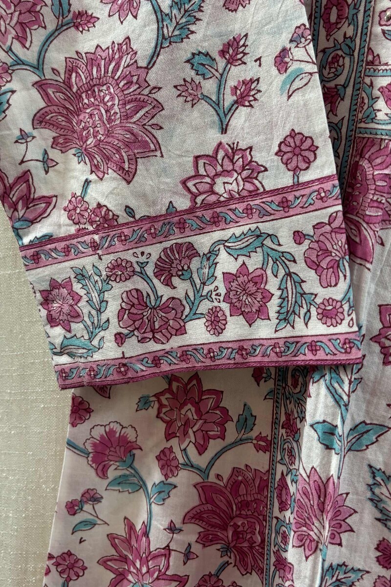 White Hand Block-Printed A-Line Cotton Kurta
