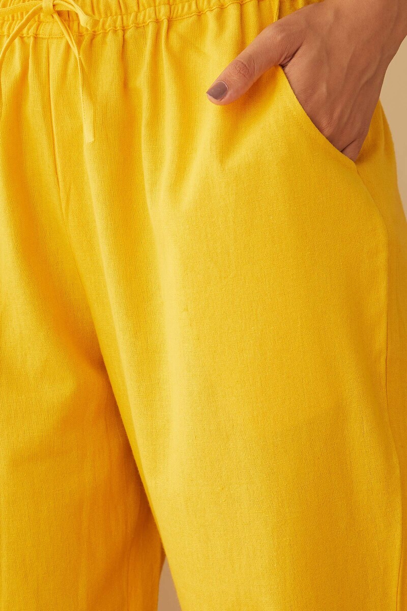 Yellow Handcrafted Cotton Flax Narrow Pants
