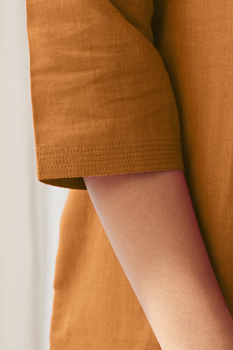 Rust Handcrafted Straight Cotton Flax Kurta