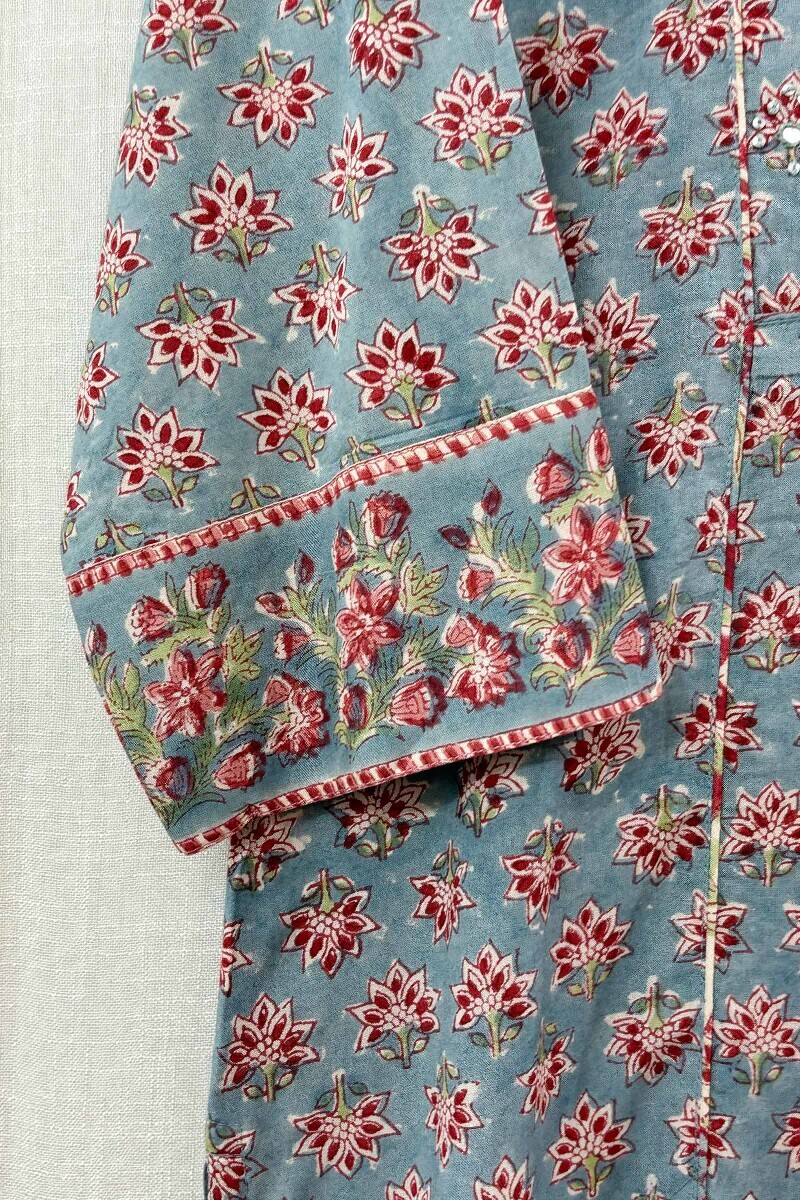 Blue Hand Block-Printed Straight Modal Kurta