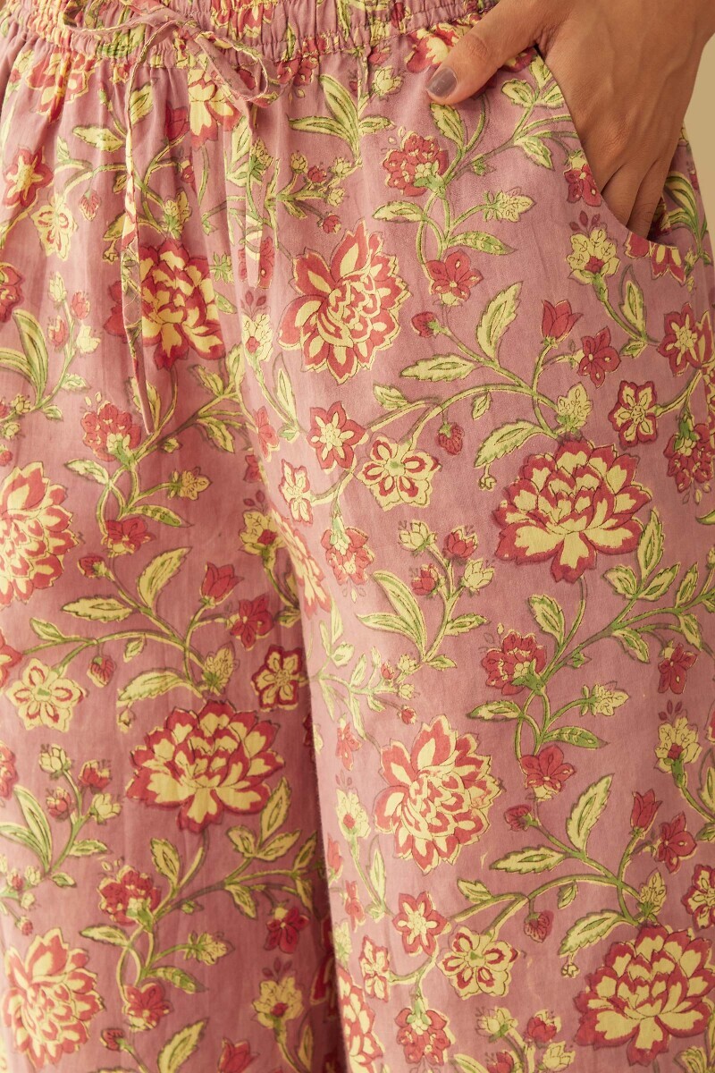 Purple Hand Block-Printed Cotton Palazzo